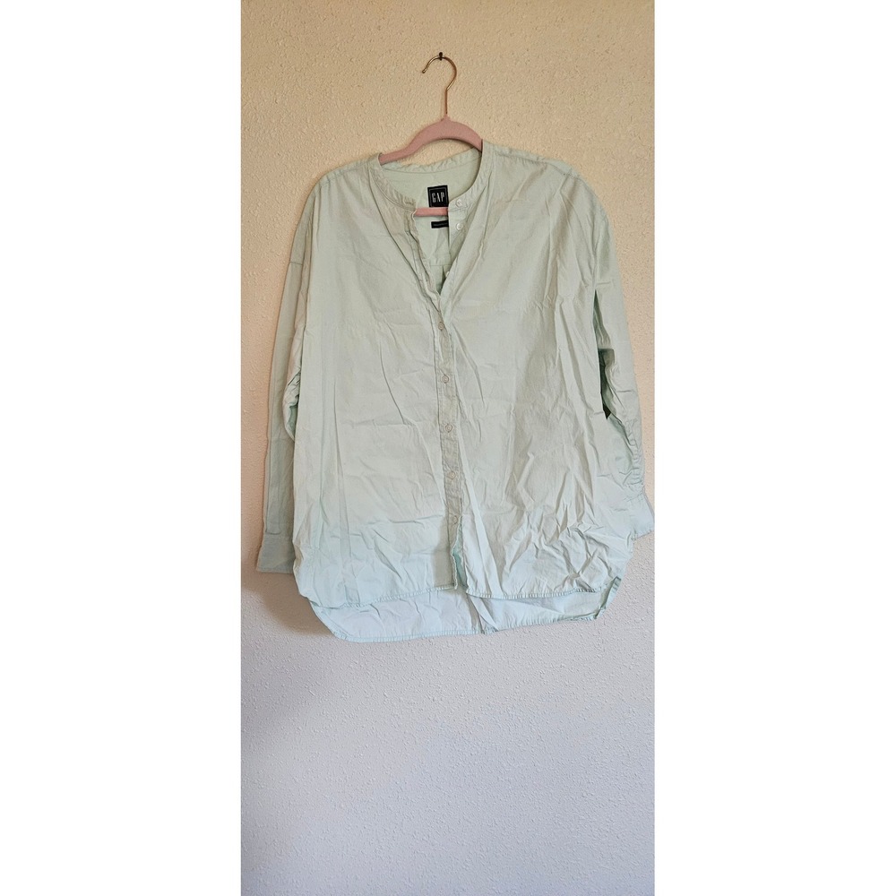 Gap Womens Mint Green Superfine Poplin Band Collar Button‎ Down Shirt Medium